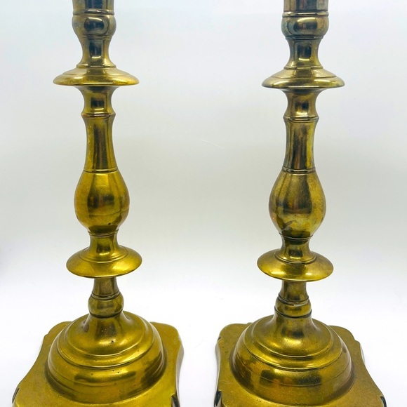 Vintage Large Brass Candlestick Pair, 12 in tall​ - Picture 2 of 3